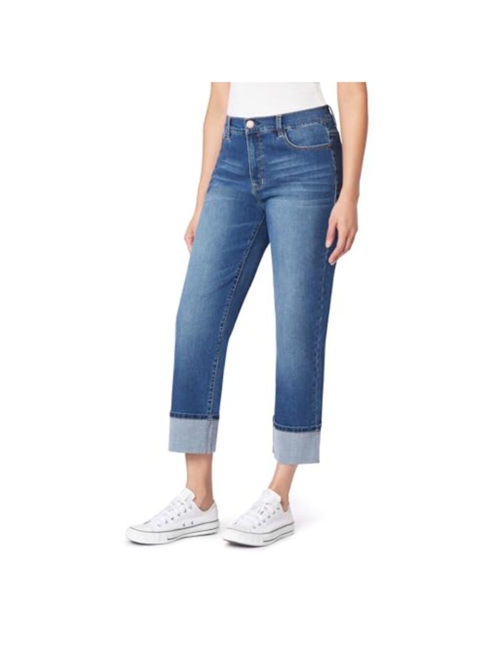 Women's Straight Crop Jeans Mid Rise Stretch Sculpting Casual Comfort